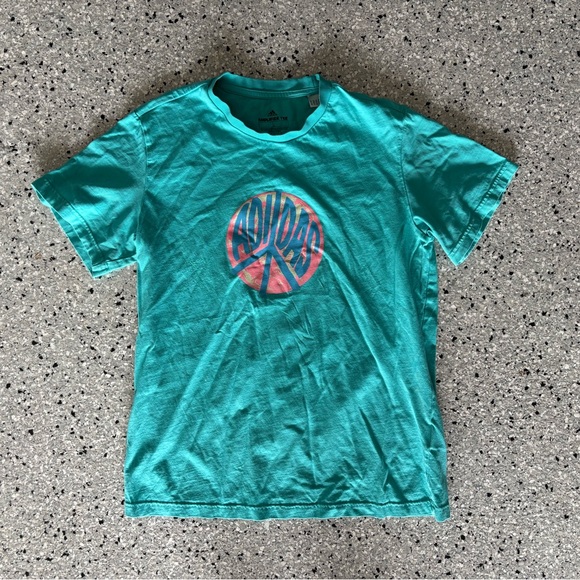 adidas Tops - adidas Teal Short Sleeve Tee with Multicolor Peace Logo